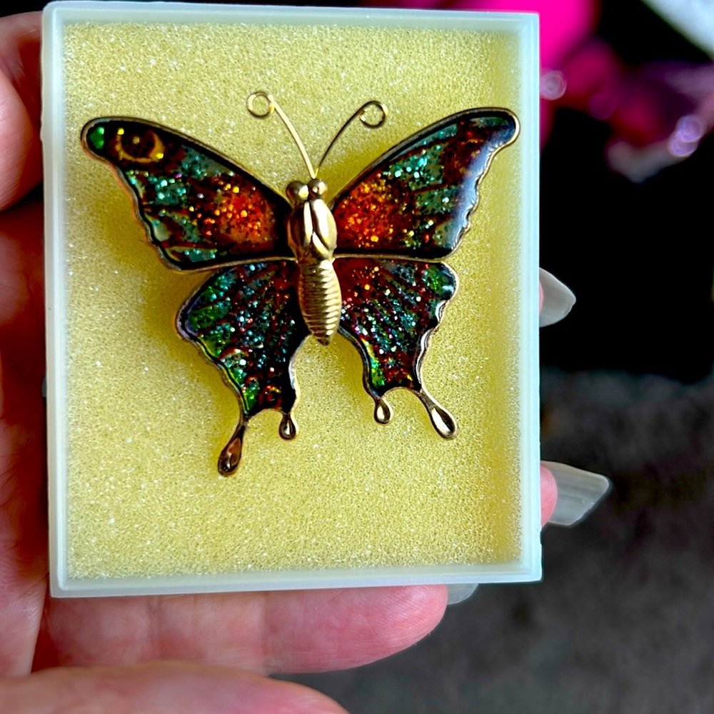 Vintage metallic 🦋 Buttery Brooch Pin in case